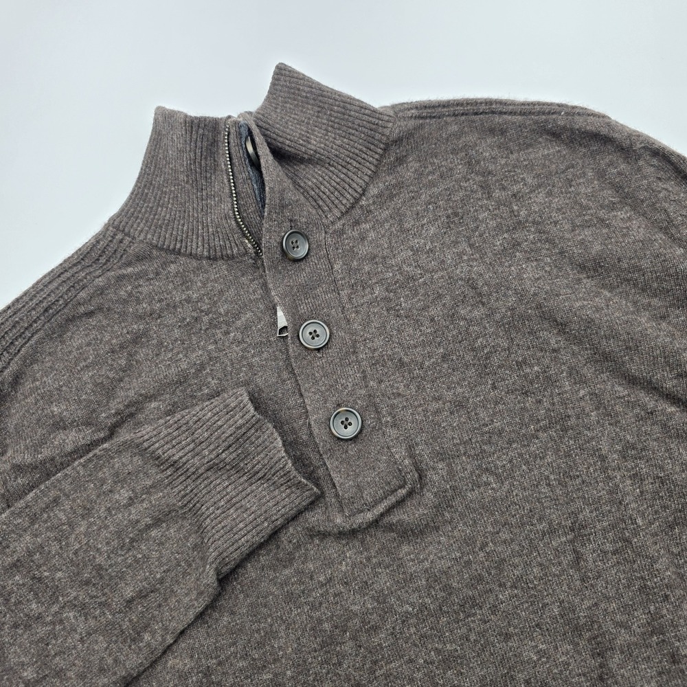 Banana Republic Sweater Mens L Brown Wool Blend Italian Yarn 1/4 Zip Button Read